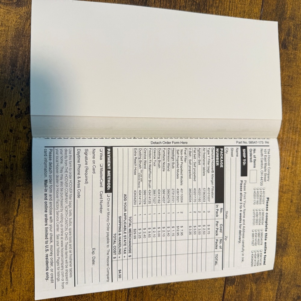 Hoover Self-Propelled WindTunnel Manual Warranty Registration U6425 U6445 1998 - Picture 7 of 7